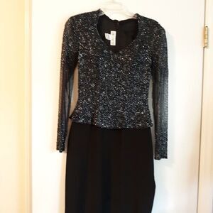 GORGEOUS Claire’s Collection Black Beaded Long Slv Gown Sheer Lg Sleeve Sz 4-6